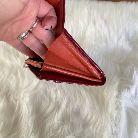 Mont Blanc | Women’s Red Leather Envelope Snap Closure Zipper Pocket Coins Cards - Picture 4 of 9